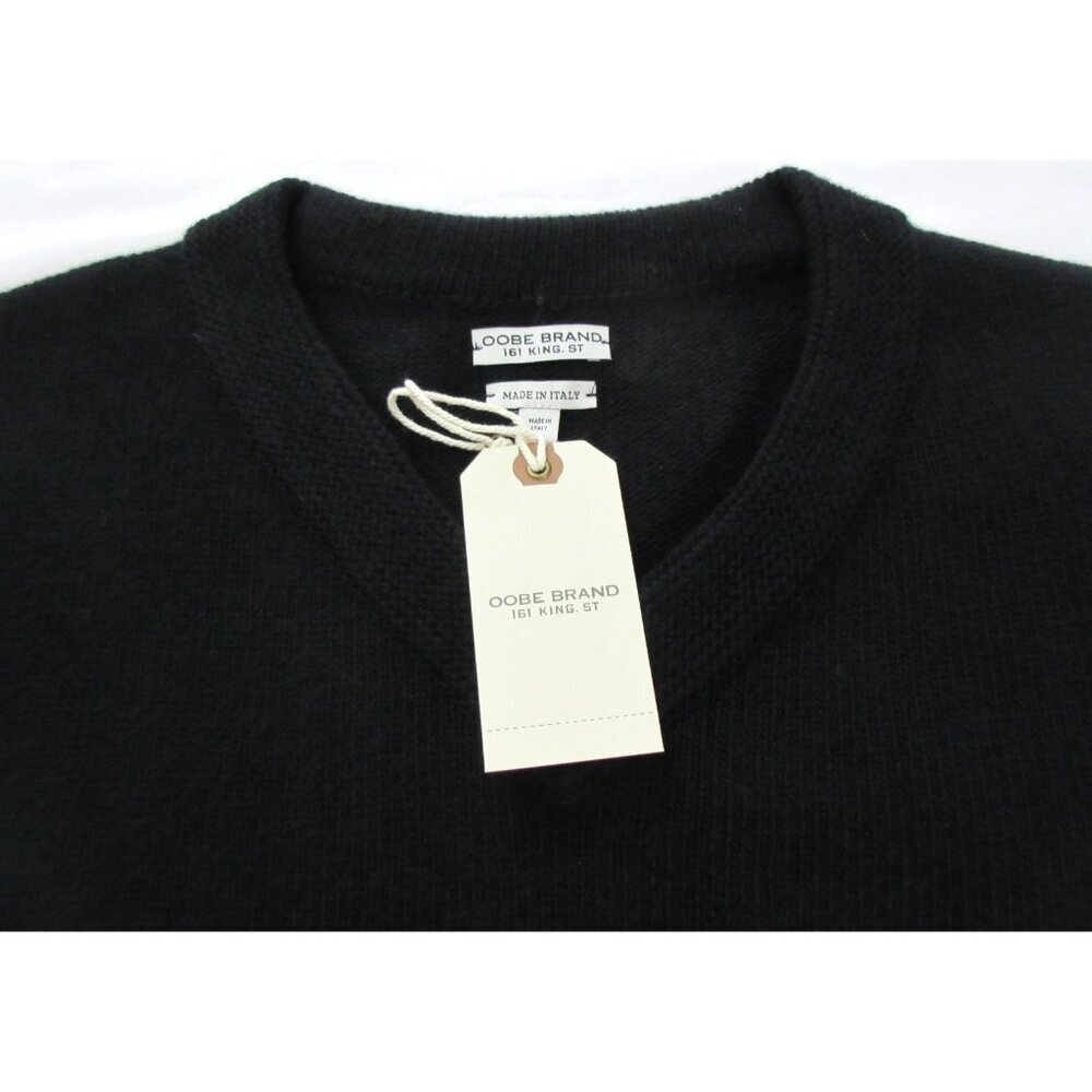 OOBE Brand Men's Heron V Neck Virgin Wool Sweater Classic Black Cozy NWT